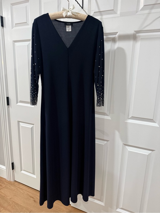 MSK Dresses & Skirts - MSK Elegant Navy V-Neck Maxi Dress with Embellished Sleeves